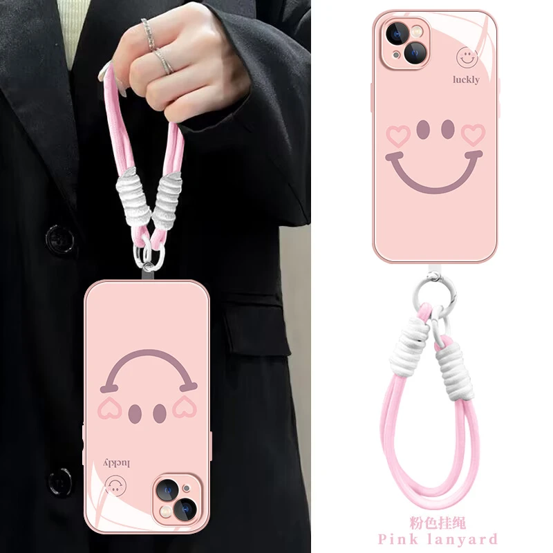 适用【苹果/华为/荣耀/OPPO/vivo】简约微笑粉底液态玻璃手机壳