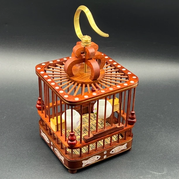 精致高端小鱼镶嵌款实木爪方形蝈蝈笼