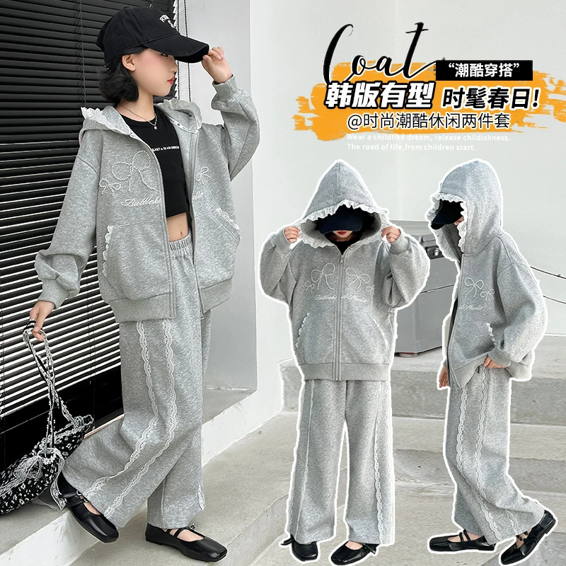 女童秋季休闲套装6-12岁女孩春秋款衣服儿童时髦洋气连帽两件套潮