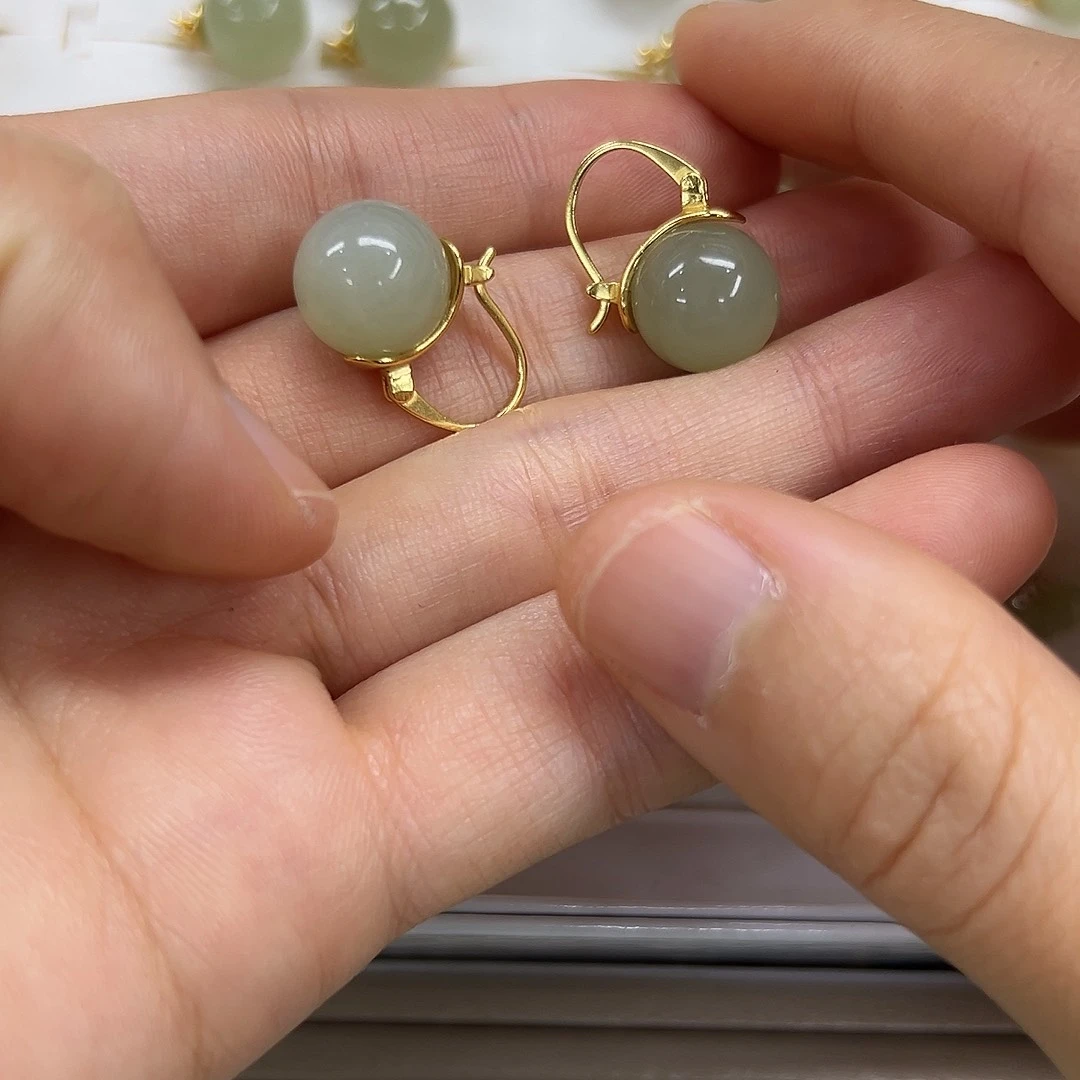 银S925镶嵌和田玉耳饰柯**～