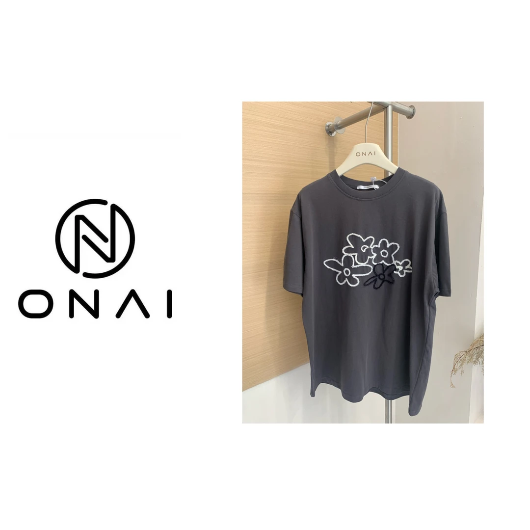 【Onai】潮流T恤半袖抗起球圆领短袖时尚简约植物花卉刺绣7126101