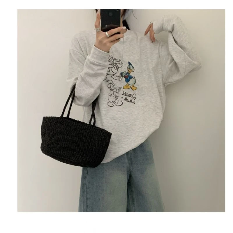 8086【嘎嘎鸭拉绒T】Y韩系春款拉绒卡通图案长袖打底衫云朵绒百搭