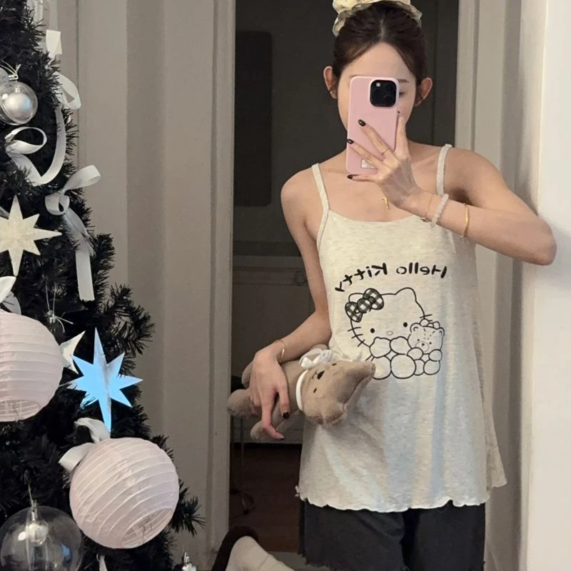 吊带睡衣女带胸垫莫代尔棉夏季新款性感卡通hellokitty学生家居服