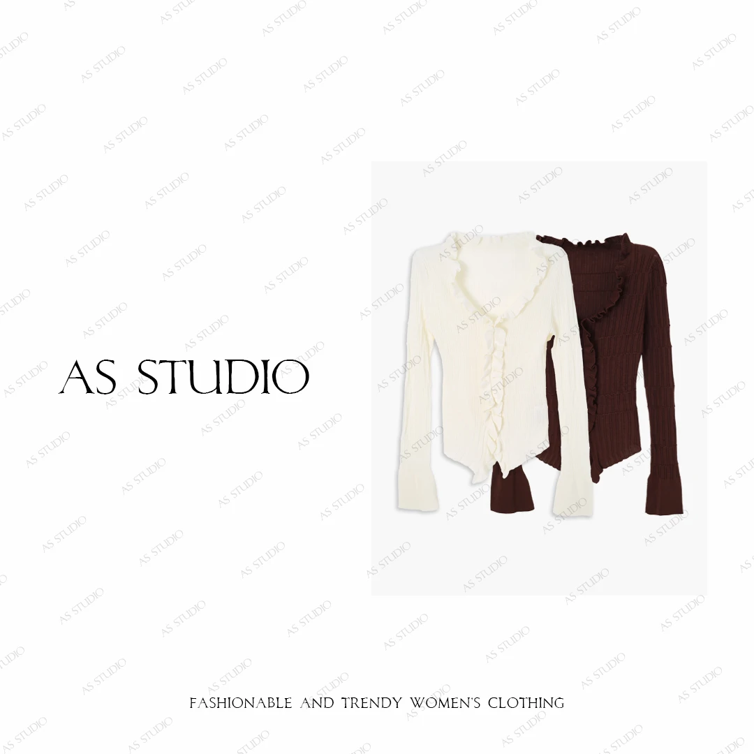 【AS无双】25新法式温柔木耳边V领舒适针织小衫AS25QXS03599