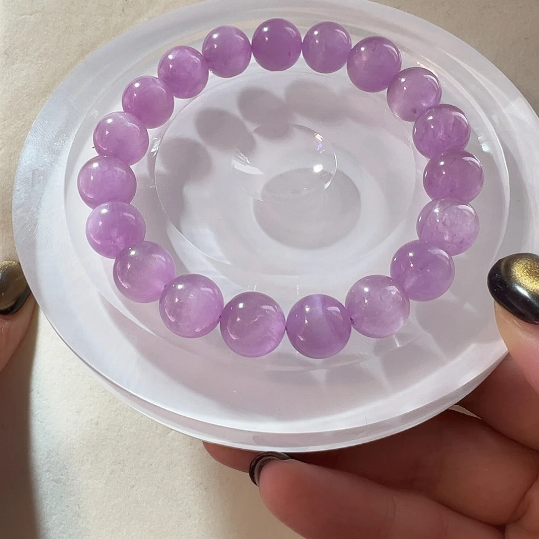 锂辉石未镶嵌手串11咪冰透猫眼紫锂辉A+级别手串