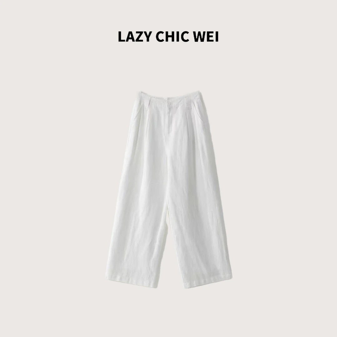 WEI 莱赛尔亚麻混纺老钱风凉感垂顺高腰阔腿裤 25SSW1266