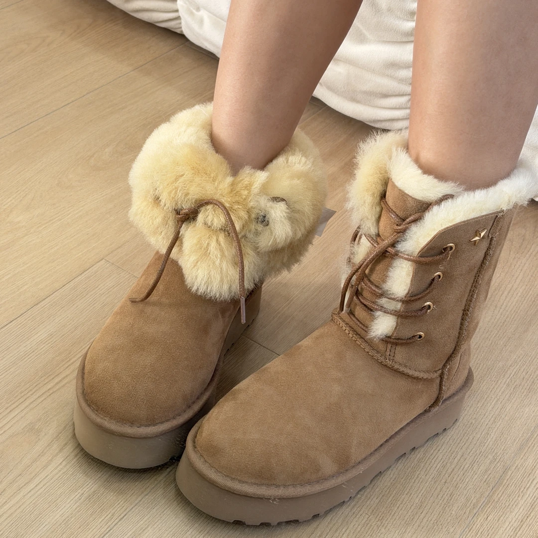 【厚星星女神】桑坡村羊皮毛一体雪地靴加厚高筒雪地靴加绒加棉女鞋