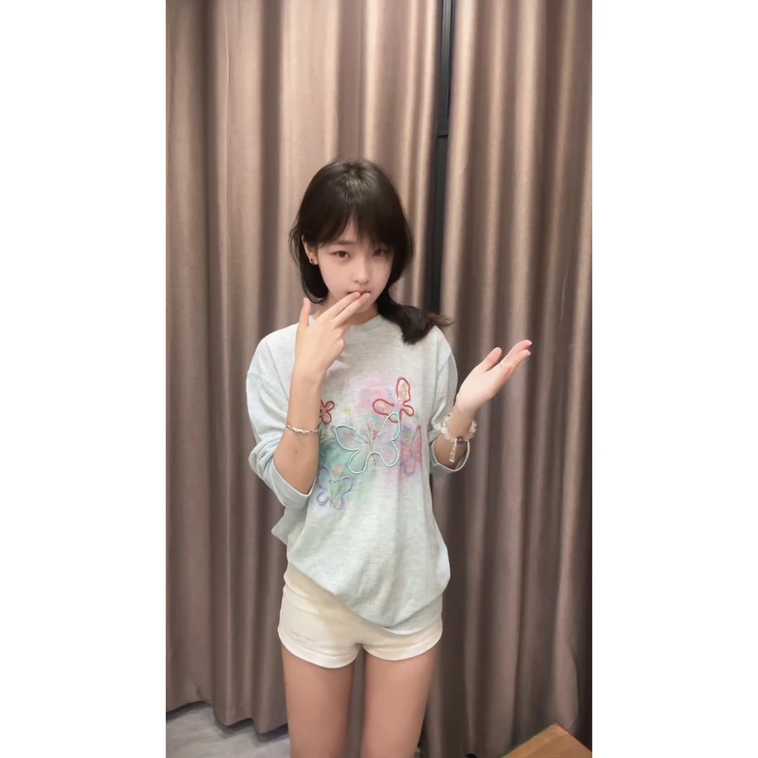 国潮牌夏季新款透气舒适百搭盘带绣蝴蝶长袖罩衫印花长袖宽松T恤
