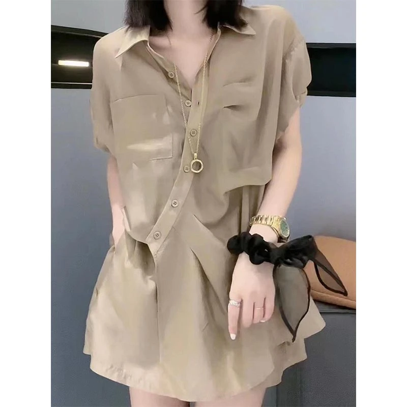 2025春秋韩式新款复古文艺女装衬衫宽松设计感小众百搭休闲两件套