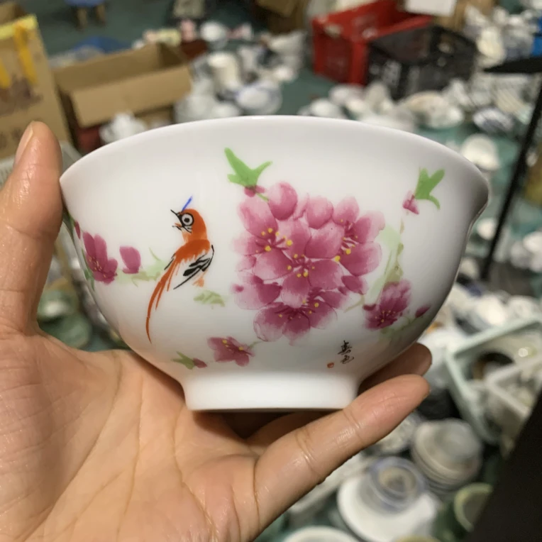 5寸水点桃花金底款饭碗