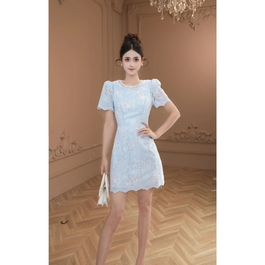 【设计师定制】新款优雅时尚收腰A字裙显高小个子连衣裙21840