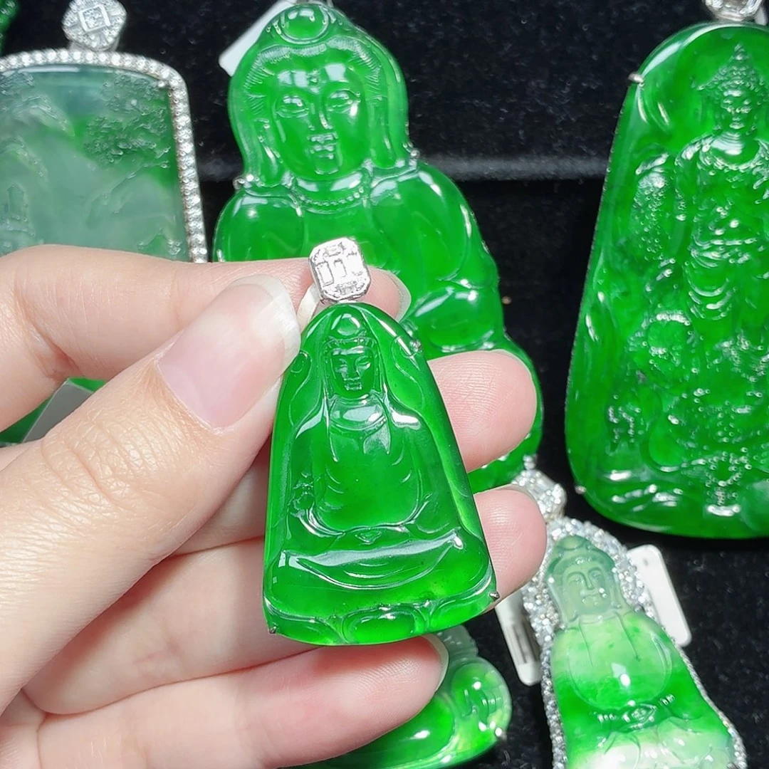 翡翠银S925镶嵌颈饰天然A货翡翠