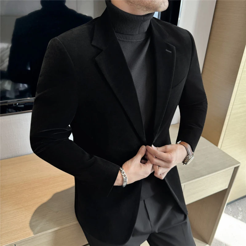 秋冬厚款男士金丝绒结婚西服上衣痞帅高级感礼服西装修身单西外套