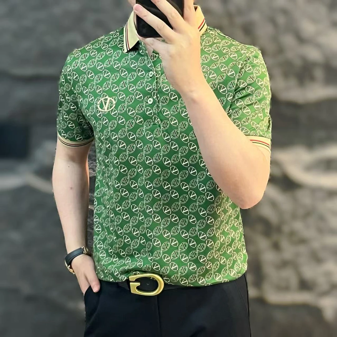 新款高端男士潮流百搭个性胸标图案休闲短袖POLO衫CS-52299