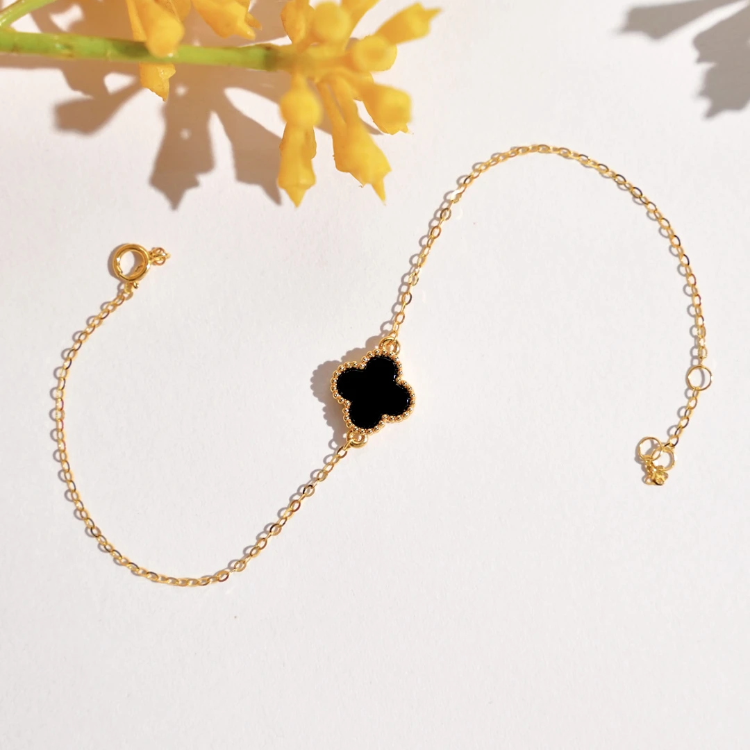 单花 黑玛瑙手链 10mm 18金镶嵌 k黄 百搭优雅 多样性发一