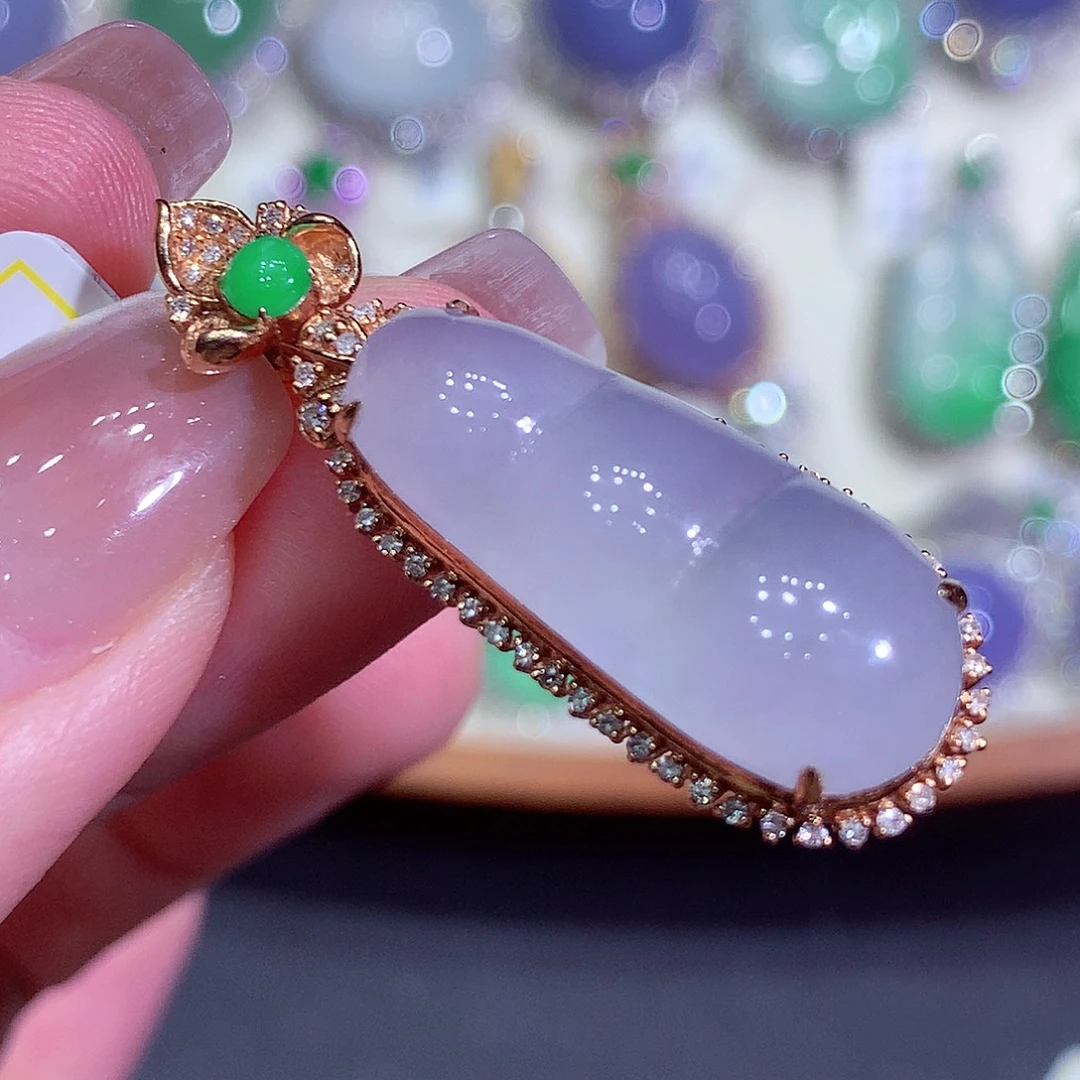 翡翠18K金镶嵌吊坠(不含链)