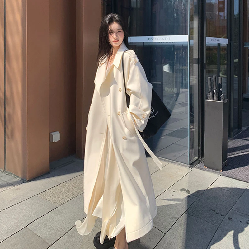 高级感白色风衣外套女2025秋季新款中长款收腰垂感英伦小个子大衣