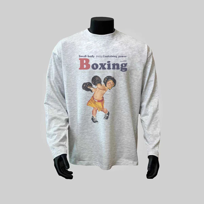 300克重磅！圆领百搭小众简约原宿风长袖青少年T恤印花情侣装上衣