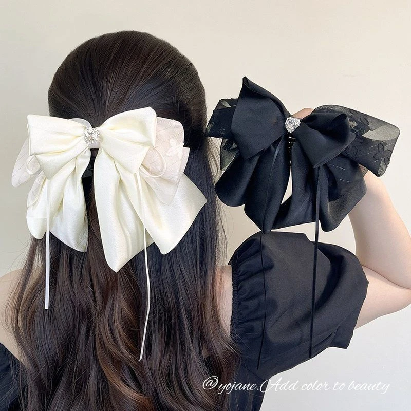 艾优2025多层蝴蝶结马尾夹公主韩系气质发夹后脑勺半扎夹显发量