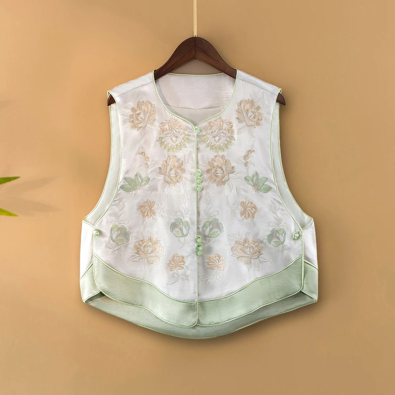 【春菊】2025新款春季马甲新中式国风女装重工绣花气质圆领上衣马夹