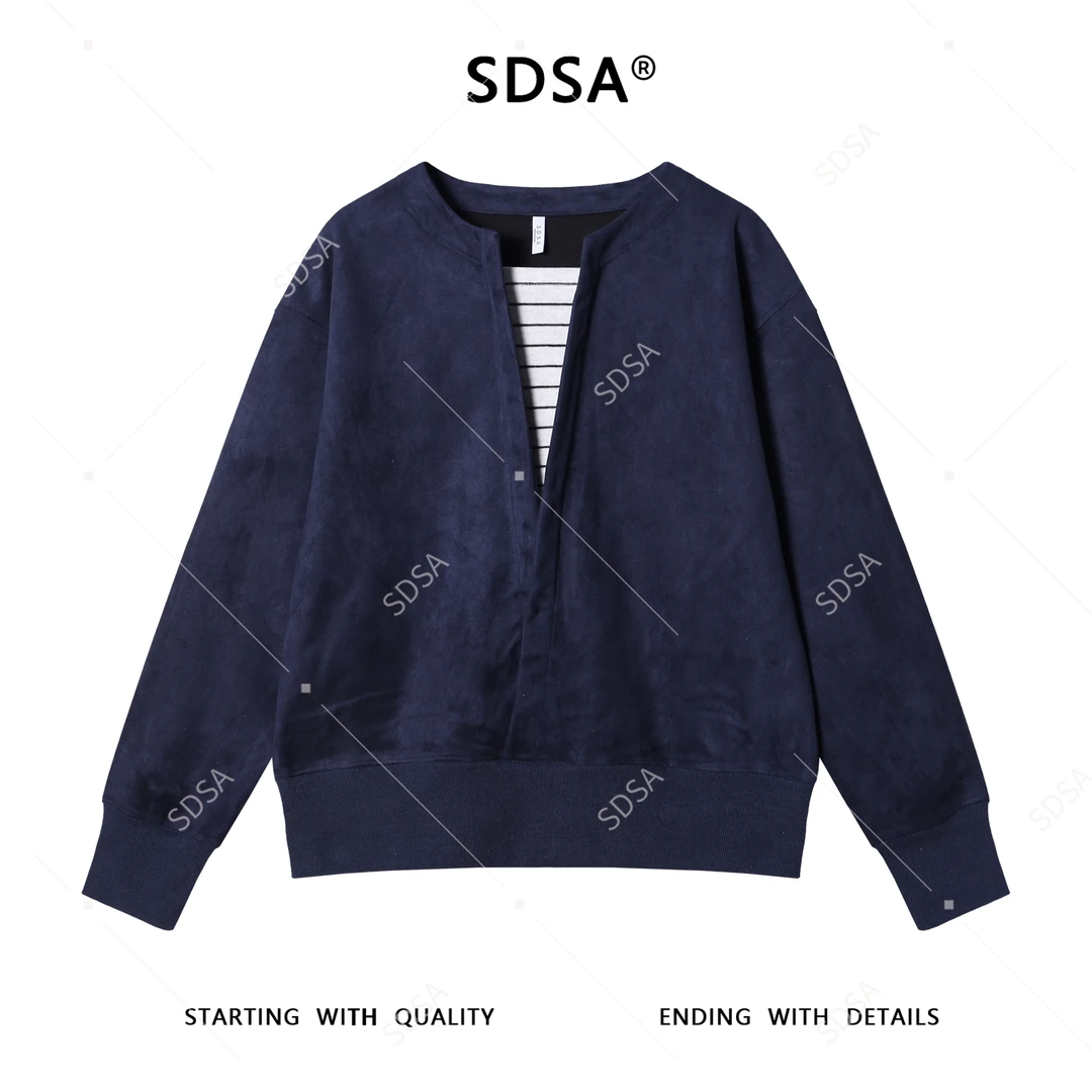 SDSA男士秋冬新款痞帅男装潮牌绒面拼接圆领卫衣百搭时尚宽松上衣