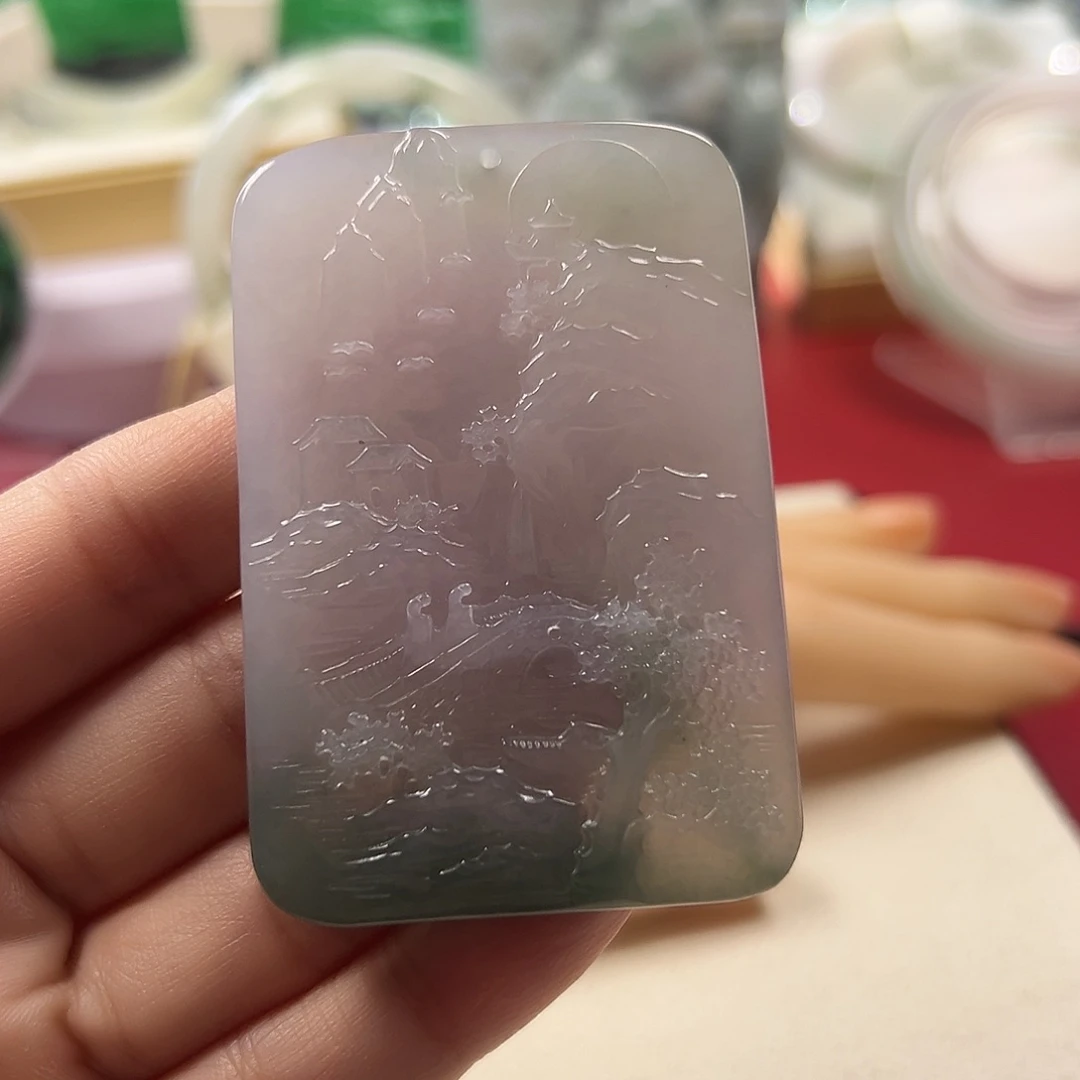颈饰未镶嵌翡翠缅甸天然翡翠山水牌