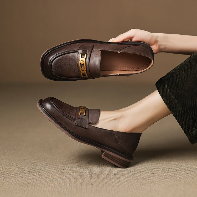 3cm 法式复古百搭粗跟乐福鞋英伦风小皮鞋春秋通勤简约风时尚单鞋