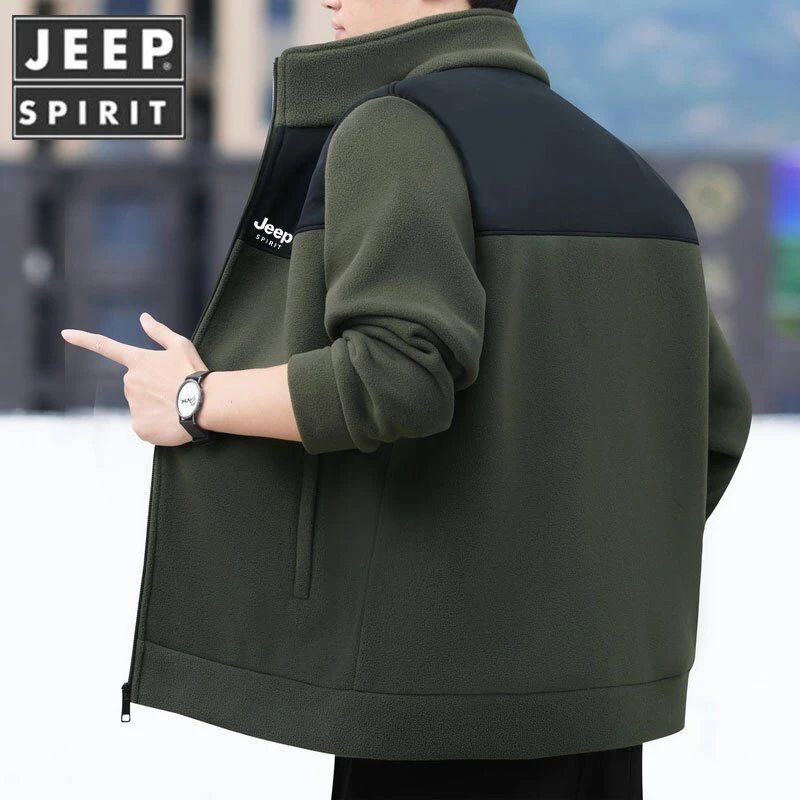 JEEPSPIRIT/吉普抓绒衣男春秋季摇粒绒卫衣户外宽松立领开衫外套