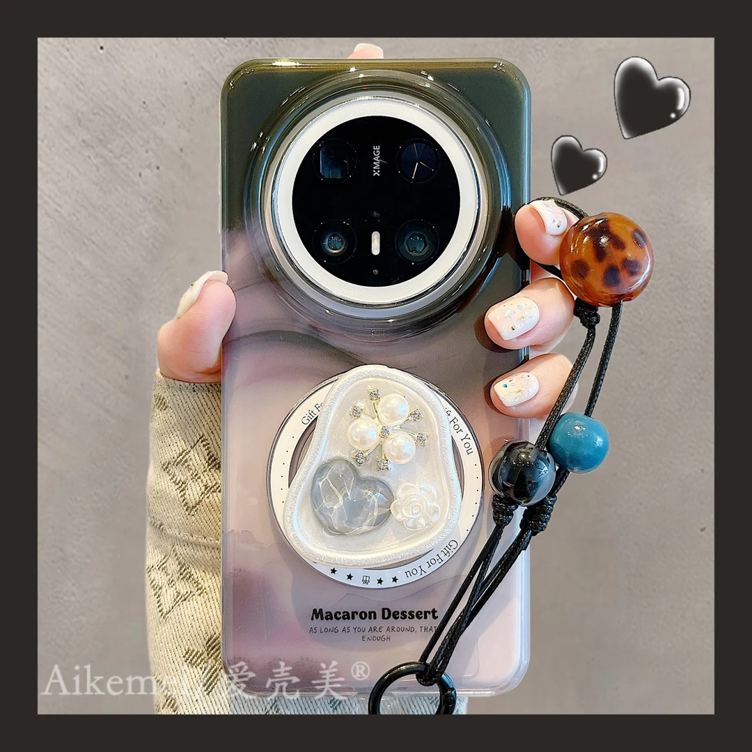 适用华为mate70pro+手机壳渐变晕染mate60pro+水墨画宝石磁吸支架