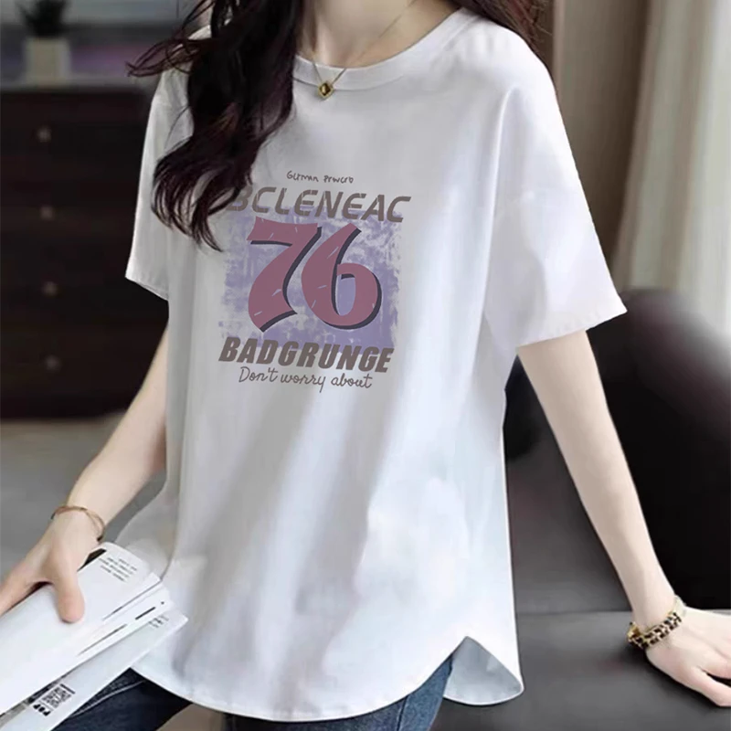 婳娇白色小个子中长款t恤女装2025夏季新款百搭宽松洋气短袖上衣