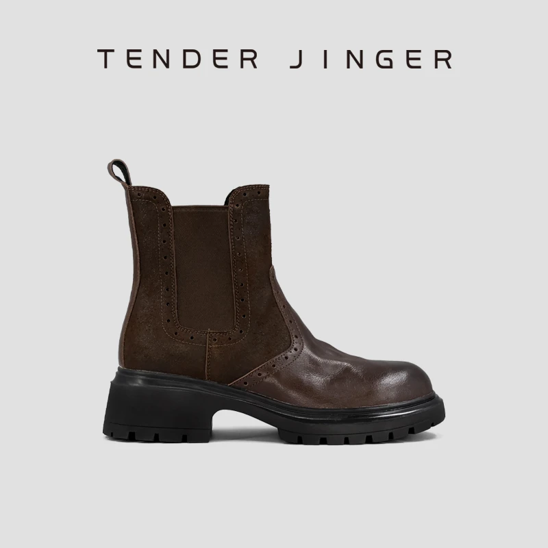 Tender Jinger2025胎水牛皮加短绒切尔西靴短靴ZS1145
