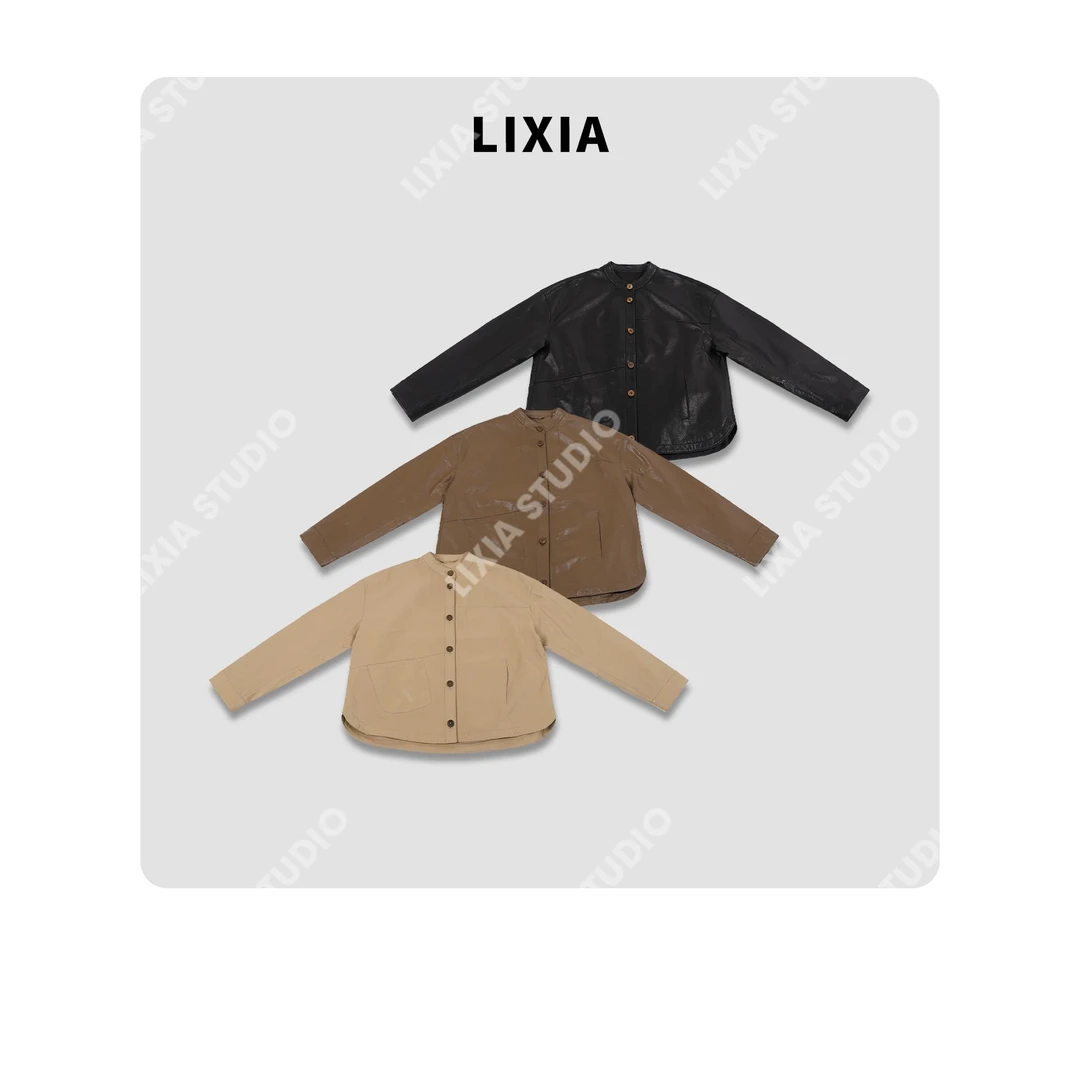 LIXIA【简奢皮行】复古木扣点缀超薄全植糅松弛美学风皮衣-D9026