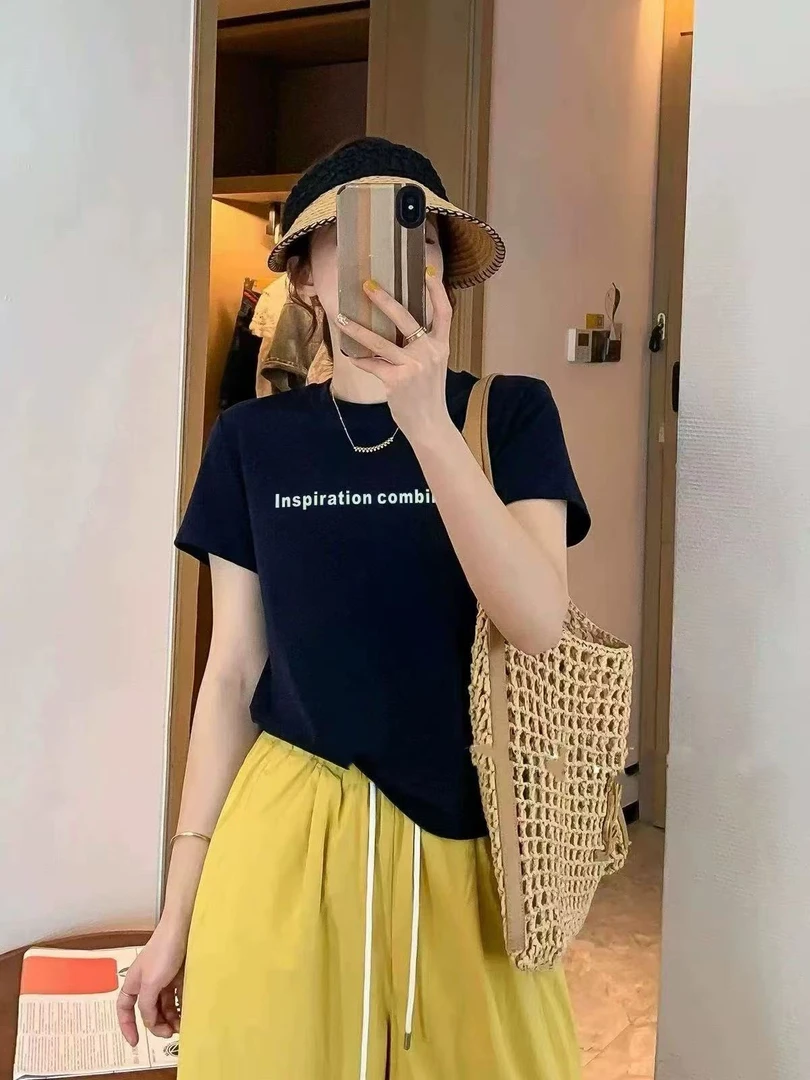 （断码断色福利）112番外短袖t恤女2025新款小个子圆领休闲字母上衣