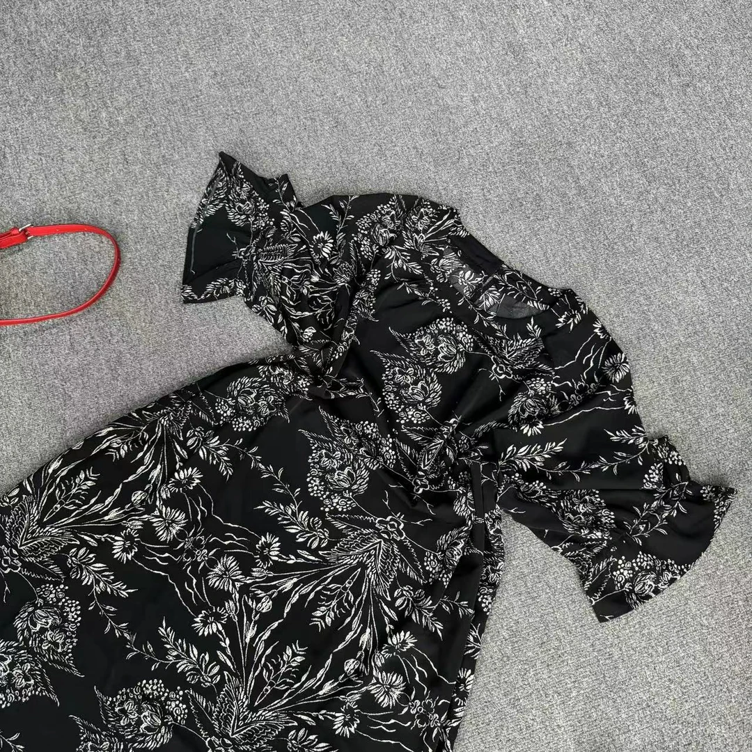 瑶睿安240斤夏款碎花长裙小众设计大码直筒连衣长裙 3297