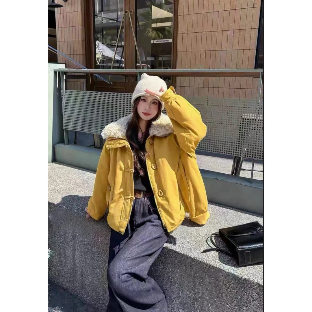 妮妮家9108冬季新款加绒加厚毛领可拆卸时尚百搭保暖外套