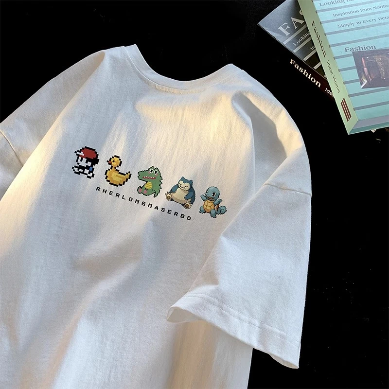 GS像素风卡通短袖t恤男款夏季潮牌简约纯棉衣服百搭重磅半袖男款