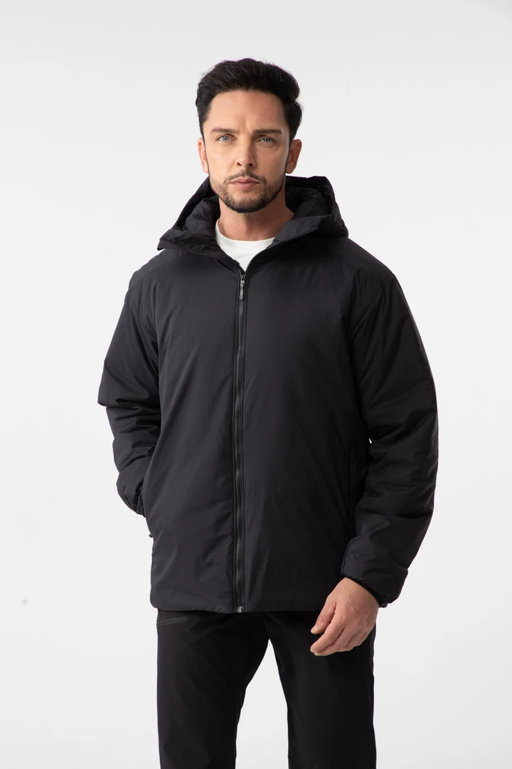 男子防风透气保暖防泼水轻量连帽棉服保暖棉衣