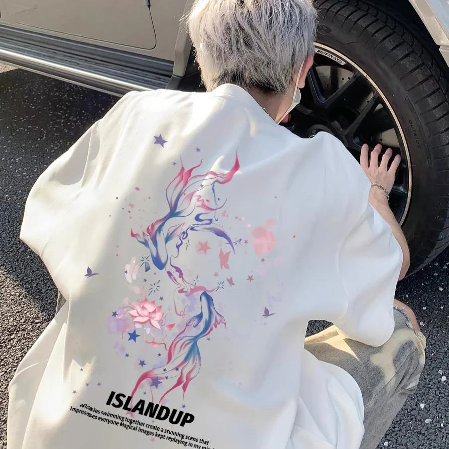 夏季新款高级感男装纯棉短袖潮牌T恤印花男女同款宽松百搭印花ins