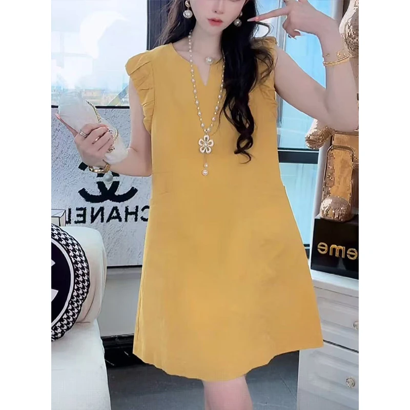 花边拼接无袖连衣裙女2025夏季新款时尚气质高级感减龄纯色裙子潮