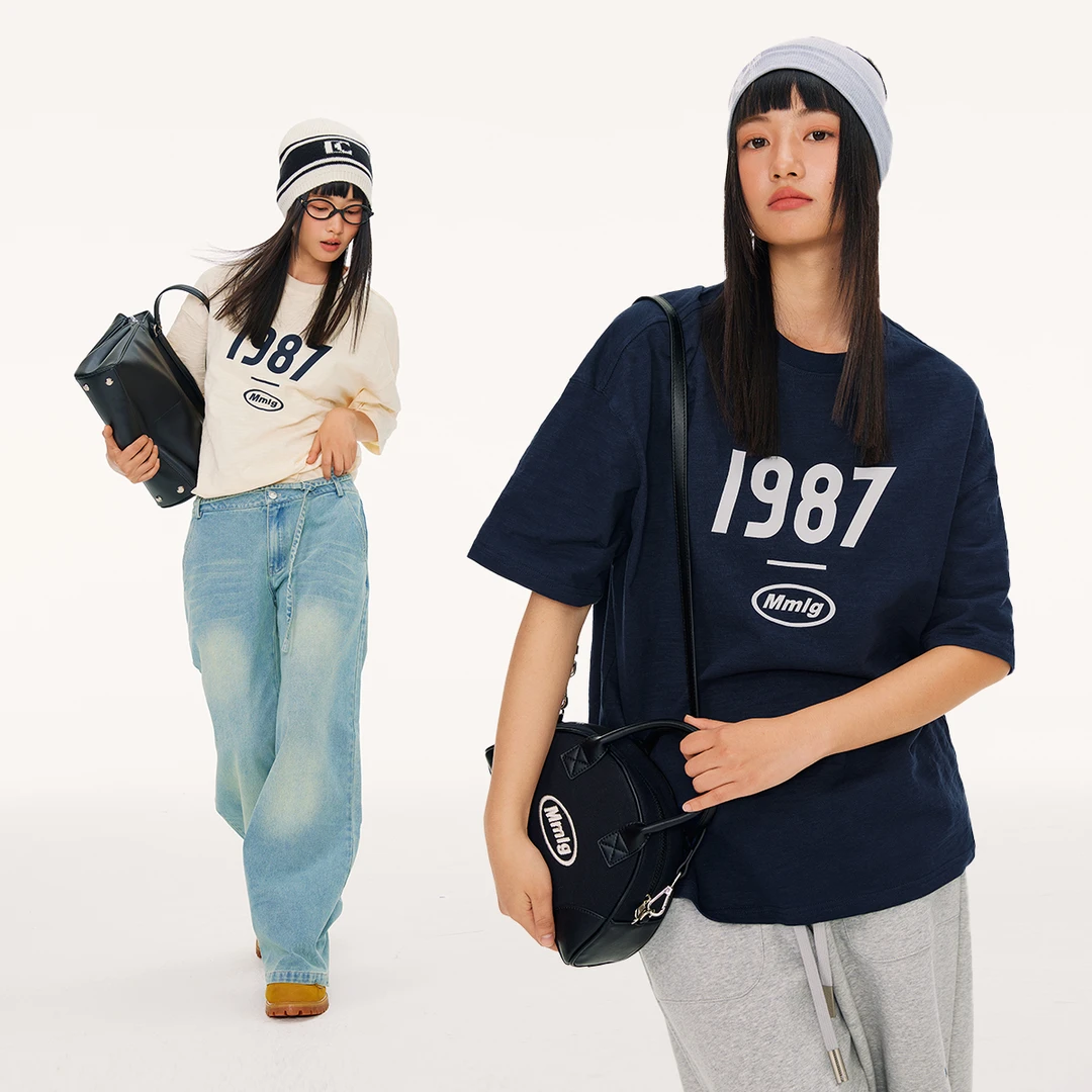 Mmlg2025夏季新款1987logo100%竹节棉圆领T恤宽松情侣短袖FQT025