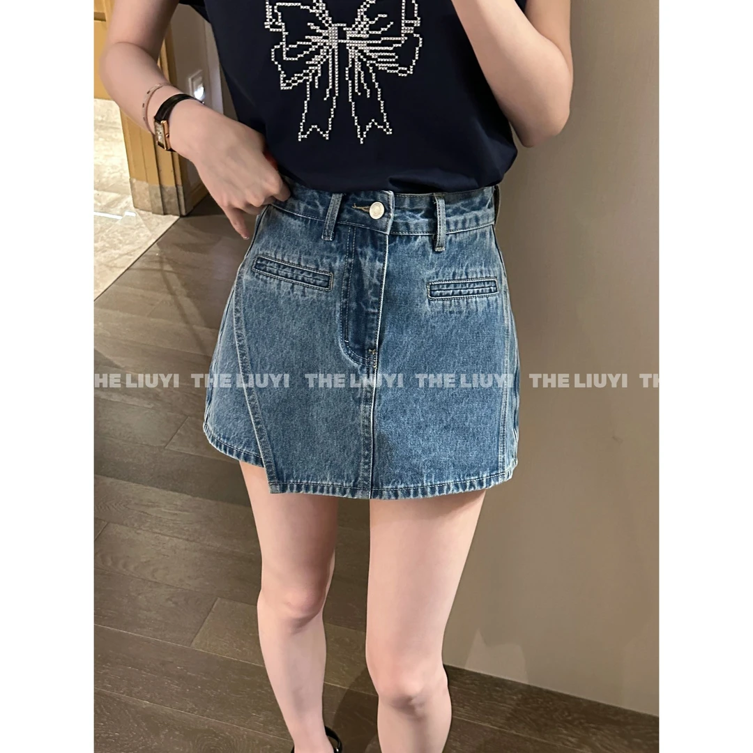 【LIUYI】新款高腰显瘦A字不规则牛仔裙裤56044