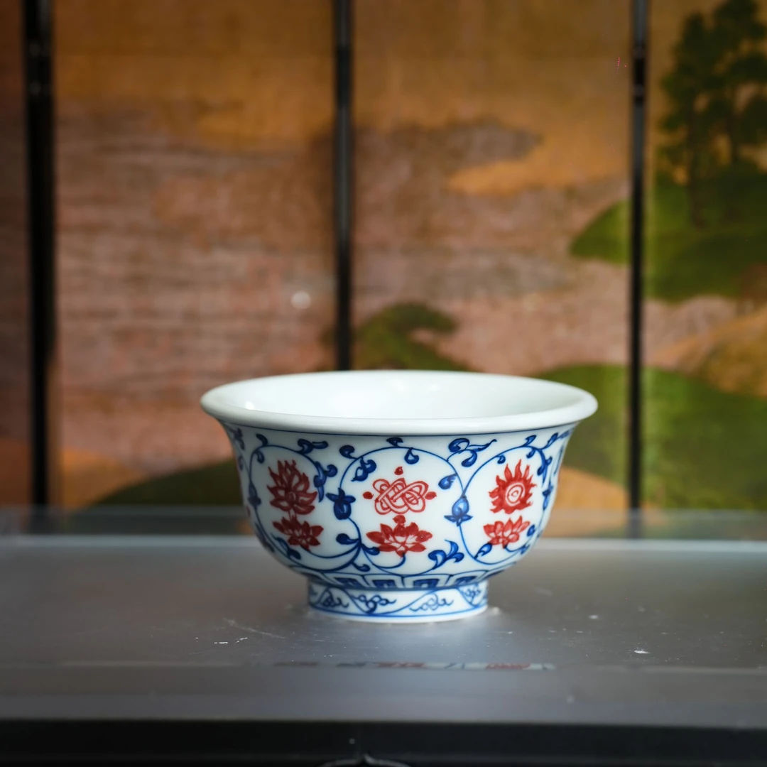 雨溪山房丨八宝缠枝莲压手杯80ml 景德镇陶瓷