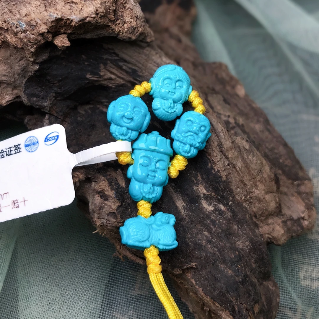 原矿绿松石精工雕刻西游记套装尺寸：腰珠宽7.5厚6