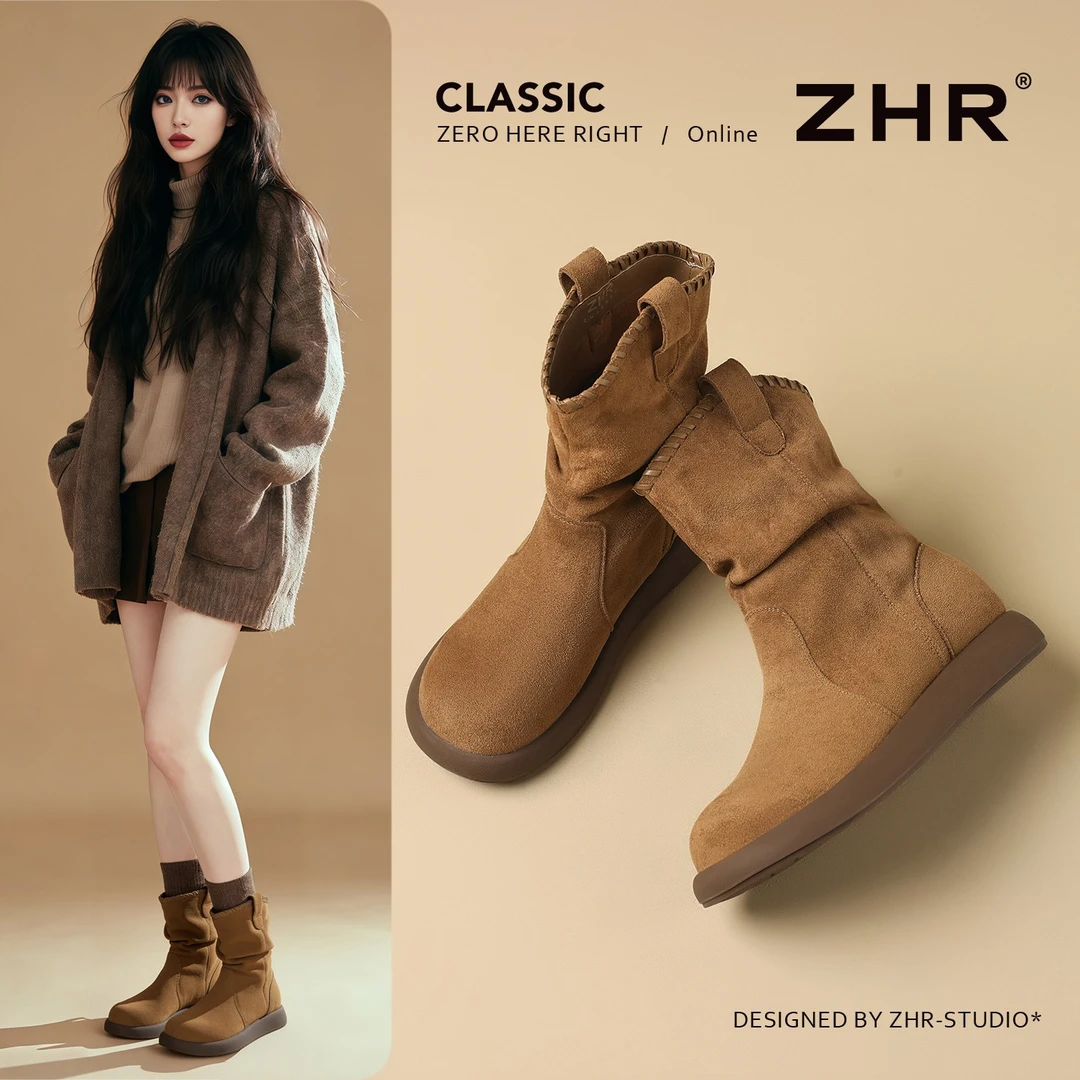 ZHR雪地靴女款爆款新款平底加绒软底勃肯雪地靴冬季雪地靴堆堆靴