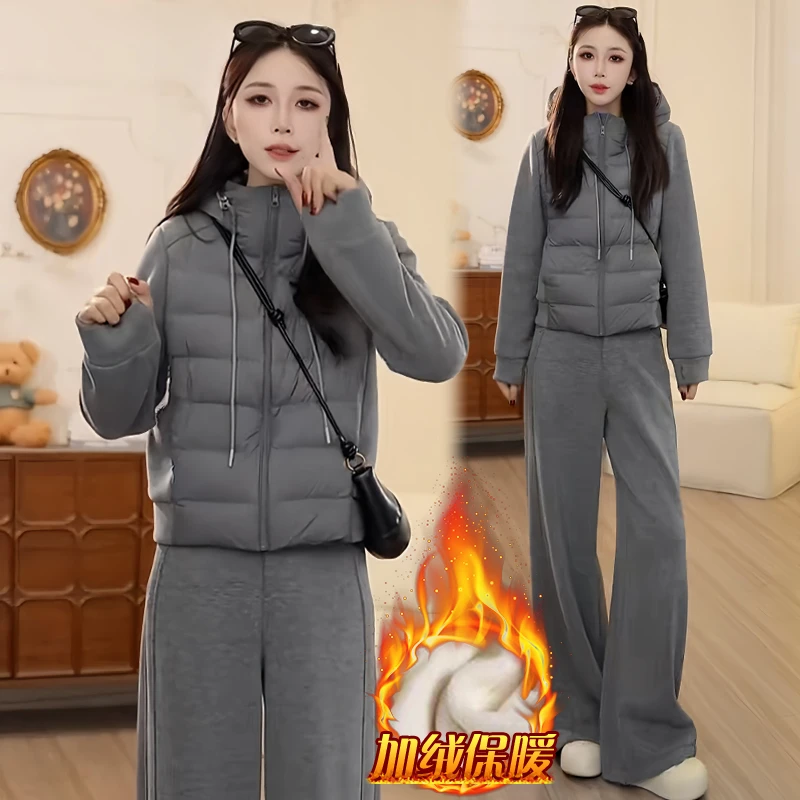 加厚冬装休闲一整套女2025超火小个子减龄高级感棉服阔腿裤两件套