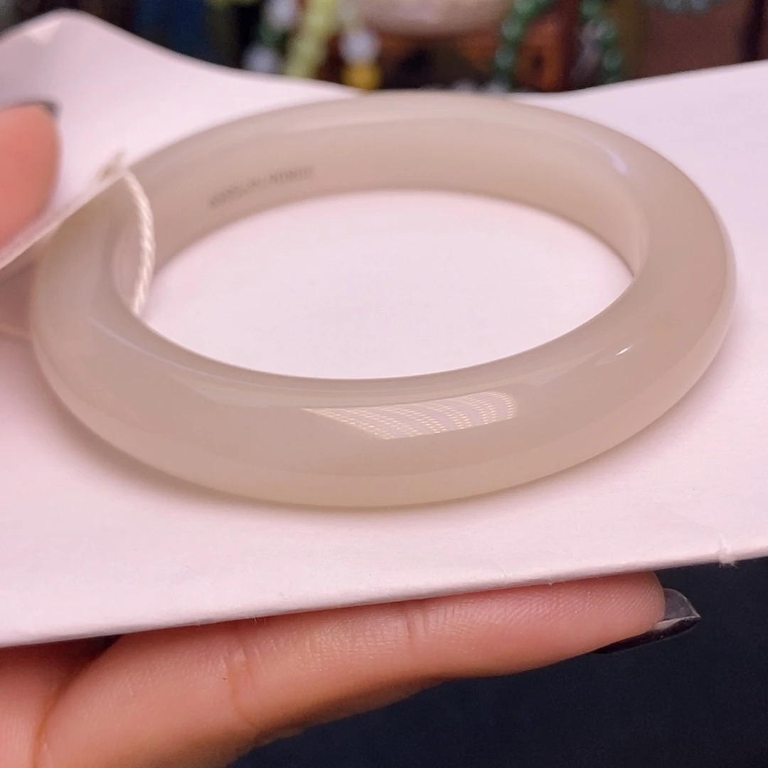 阿***彩和田玉手镯未镶嵌藕粉老矿料特细收藏手镯58.5