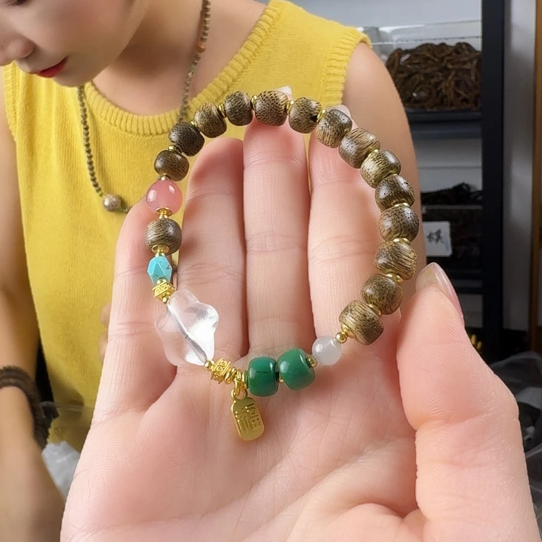 沉香香囊沉香A654蛇皮纹五角星水晶设计单圈发一