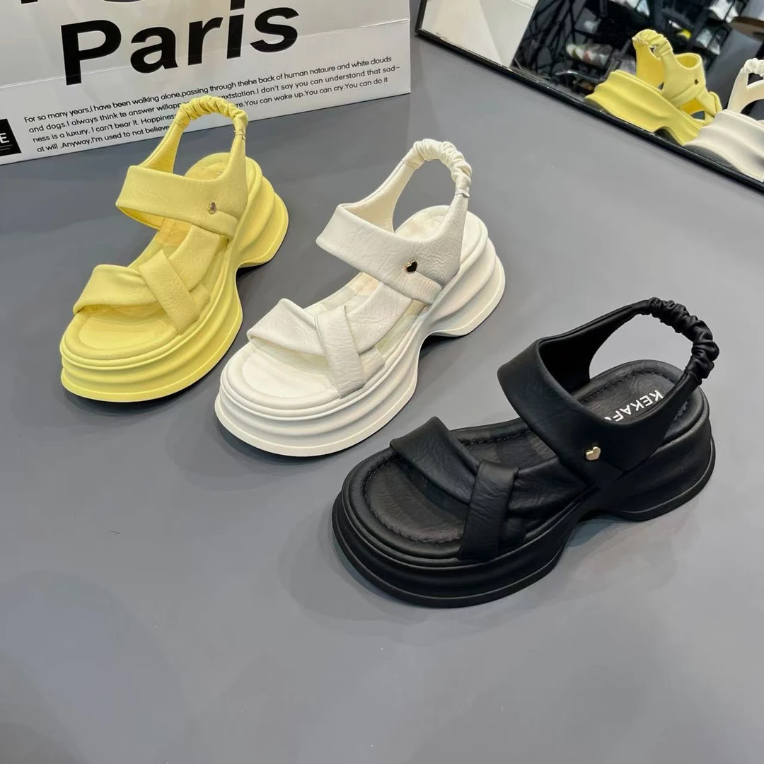 5CM罗马沙滩~显瘦松糕底凉鞋女夏季外穿小个子增高松糕底