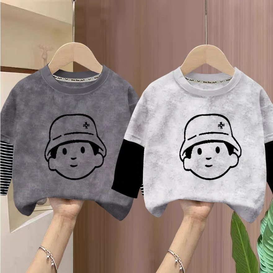 男童长袖2025春装新款中大童帅气圆领上衣儿童春秋款中长款休闲衫