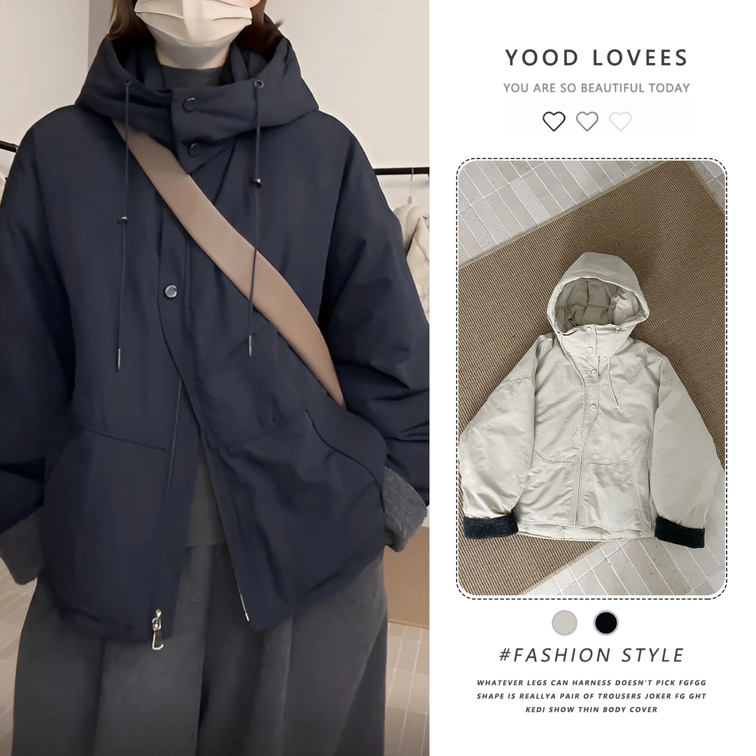 2025冬季新款简约时尚可拆卸连帽棉服女加厚加厚宽松冲锋衣外套潮